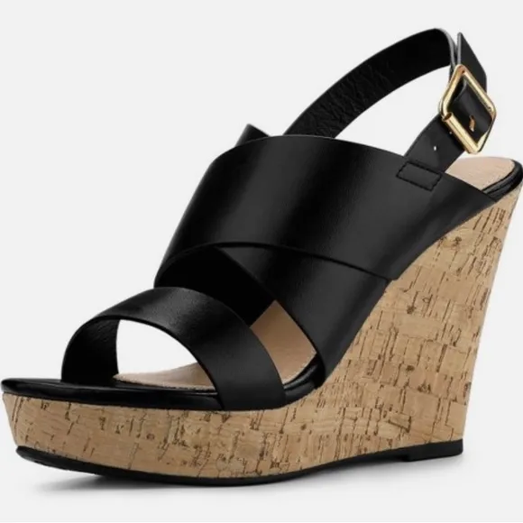 Allegra K Women's Wood WedgesPlatform Wedge Sandals Black 6