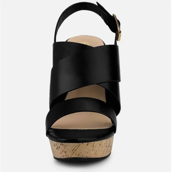 Allegra K Women's Wood WedgesPlatform Wedge Sandals Black 6
