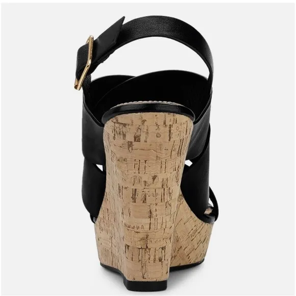 Allegra K Women's Wood WedgesPlatform Wedge Sandals Black 6