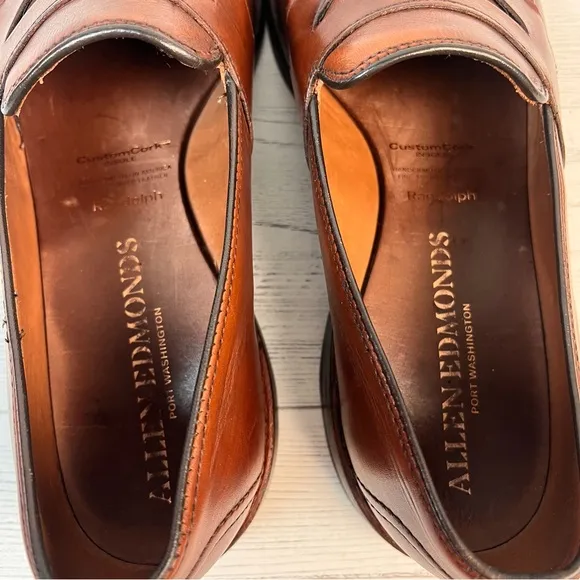Allen Edmonds &quot;RANDOLPH&quot; Leather Slip-On Penny Loafers 9.5 C - Chestnut Brown