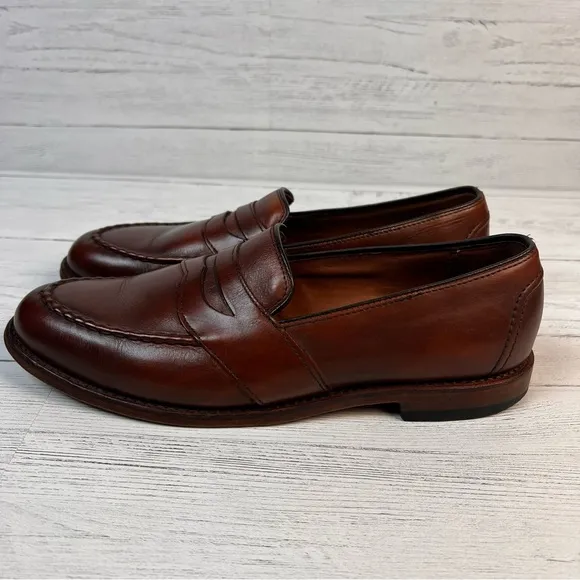 Allen Edmonds &quot;RANDOLPH&quot; Leather Slip-On Penny Loafers 9.5 C - Chestnut Brown