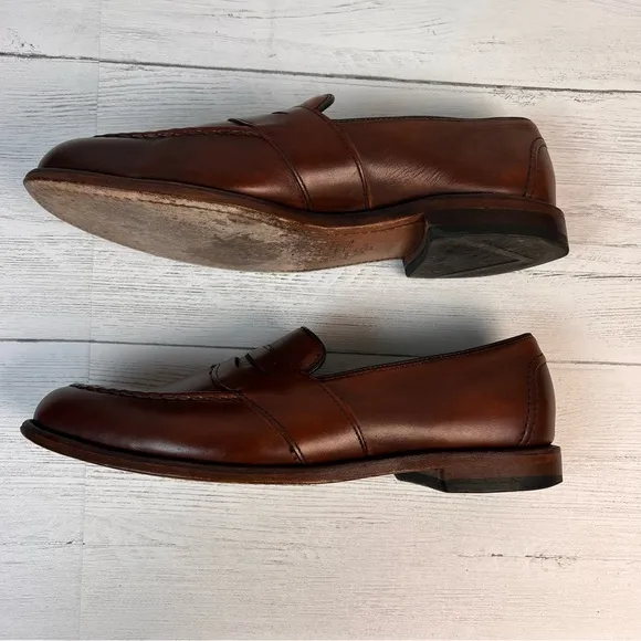 Allen Edmonds &quot;RANDOLPH&quot; Leather Slip-On Penny Loafers 9.5 C - Chestnut Brown