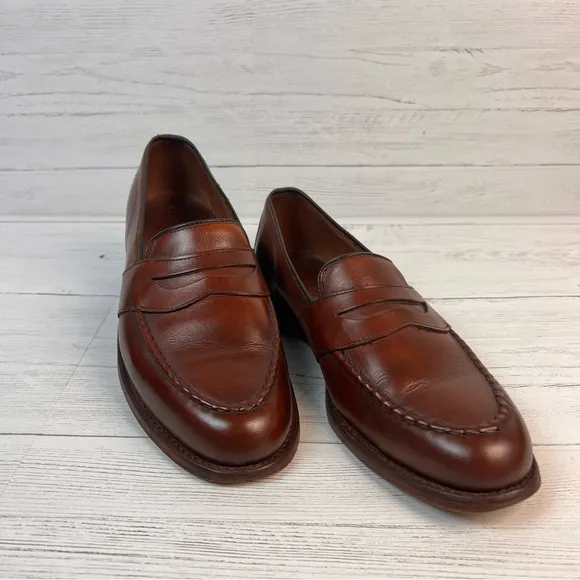 Allen Edmonds &quot;RANDOLPH&quot; Leather Slip-On Penny Loafers 9.5 C - Chestnut Brown