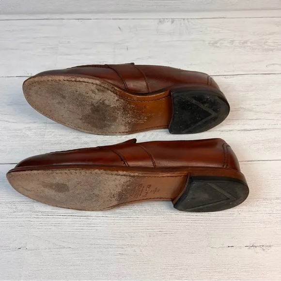 Allen Edmonds &quot;RANDOLPH&quot; Leather Slip-On Penny Loafers 9.5 C - Chestnut Brown