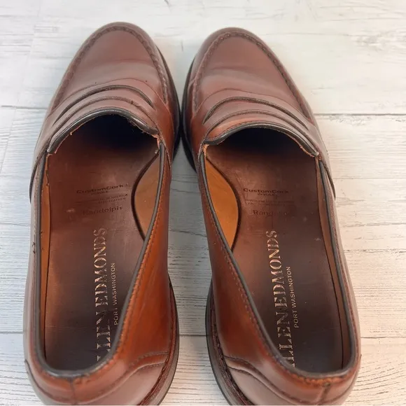 Allen Edmonds &quot;RANDOLPH&quot; Leather Slip-On Penny Loafers 9.5 C - Chestnut Brown