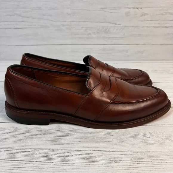Allen Edmonds &quot;RANDOLPH&quot; Leather Slip-On Penny Loafers 9.5 C - Chestnut Brown