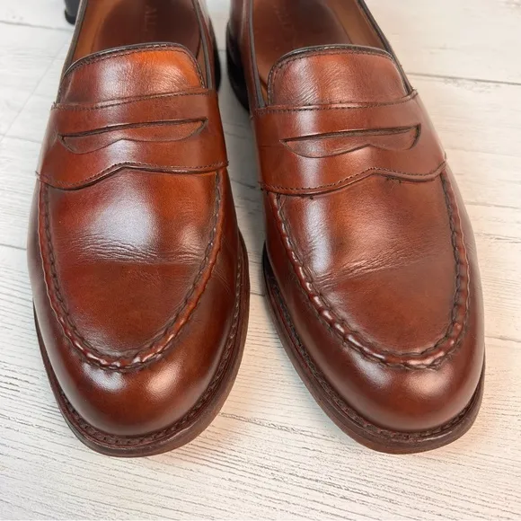 Allen Edmonds &quot;RANDOLPH&quot; Leather Slip-On Penny Loafers 9.5 C - Chestnut Brown