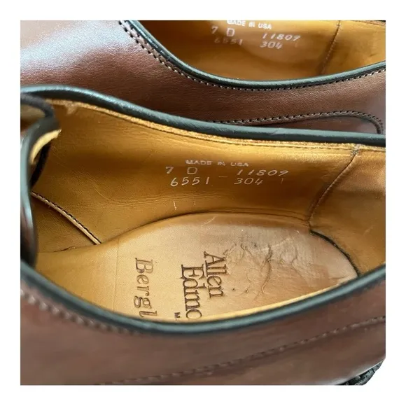 Allen Edmonds Bergland Lace-up Cap Toe Brown Leather Derby Shoe Mens Size 7 D