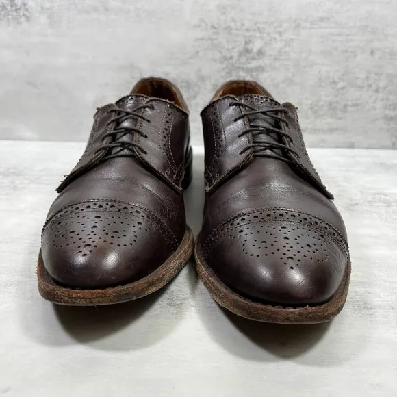 Allen Edmonds Brogue Medallion Cap Toe Derby Shoes - Men's Size 10 D - Brown
