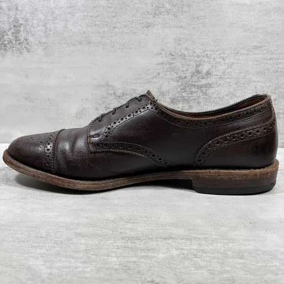 Allen Edmonds Brogue Medallion Cap Toe Derby Shoes - Men's Size 10 D - Brown