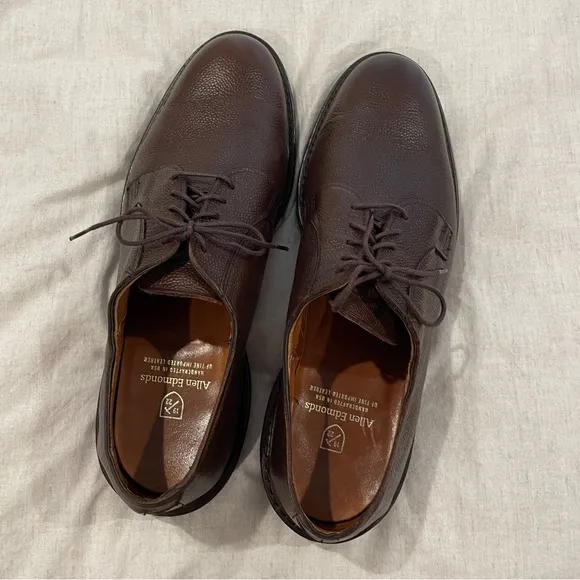 Allen Edmonds Plain Toe Brown Leather Pebble Grain Derby Shoes Size 10 EUC