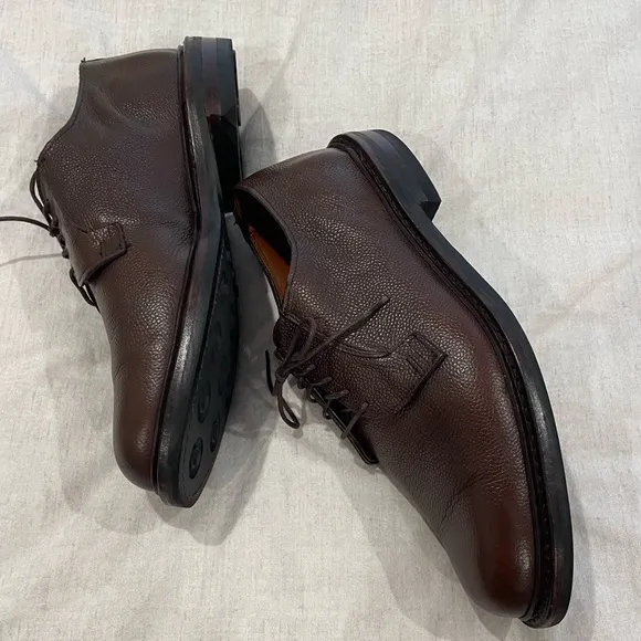Allen Edmonds Plain Toe Brown Leather Pebble Grain Derby Shoes Size 10 EUC