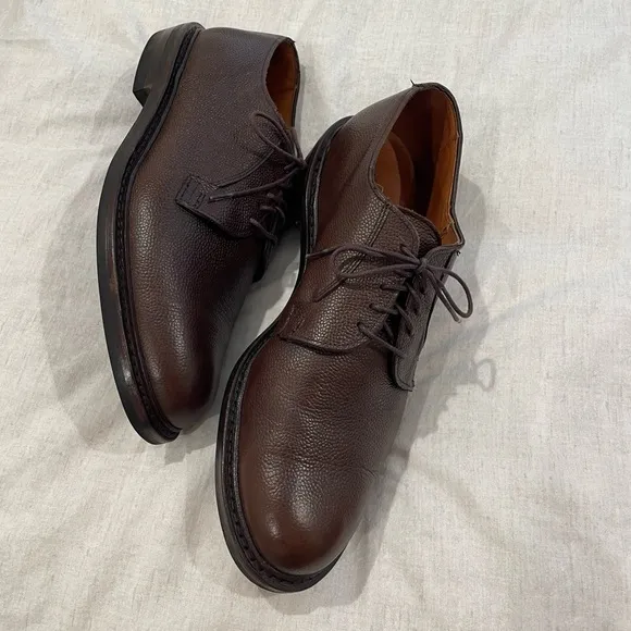 Allen Edmonds Plain Toe Brown Leather Pebble Grain Derby Shoes Size 10 EUC