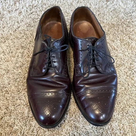 Allen Edmonds Sanford Men's‎ 10 EEE Cherry Red Medallion Cap Toe Derby