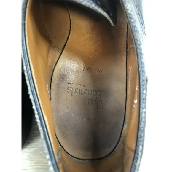 Allen Edmonds Sanford Men's 10.5 E  Black Leather Cap Toe Brogue Derby Shoes