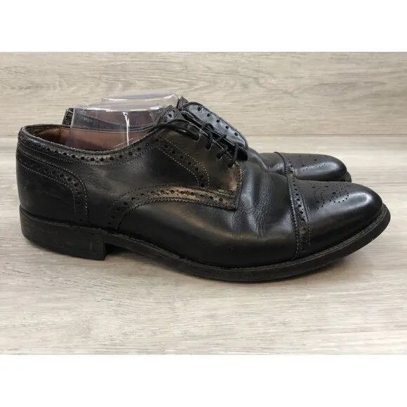 Allen Edmonds Sanford Men's 10.5 E  Black Leather Cap Toe Brogue Derby Shoes
