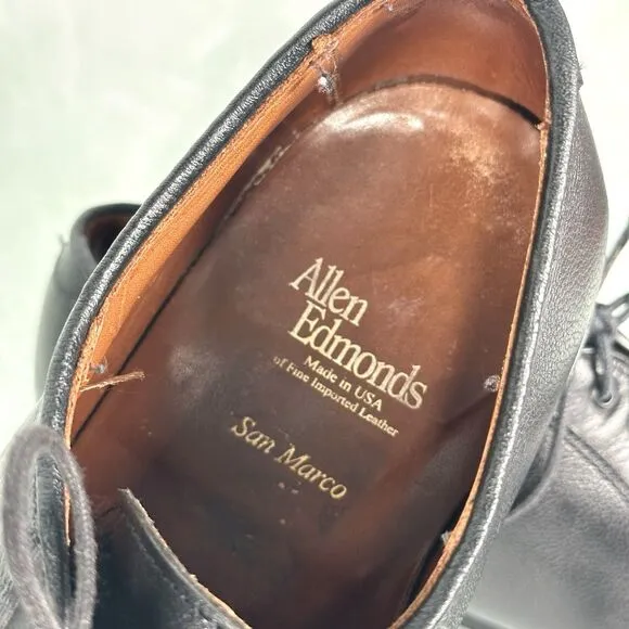 Allen Edmonds Shoes San Marco Size 11.5 D Black Pebbled Leather Derby  Lug Soles