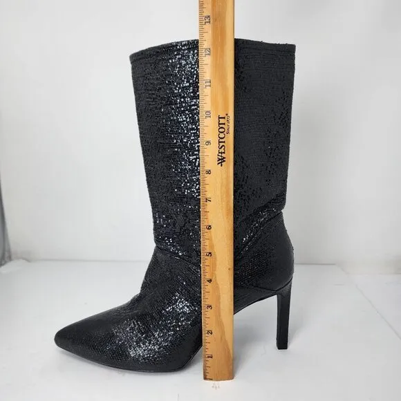 Allsaints Orlana Shimmer Sheepskin Leather Black Boots, Women's 40