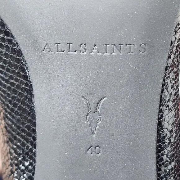 Allsaints Orlana Shimmer Sheepskin Leather Black Boots, Women's 40