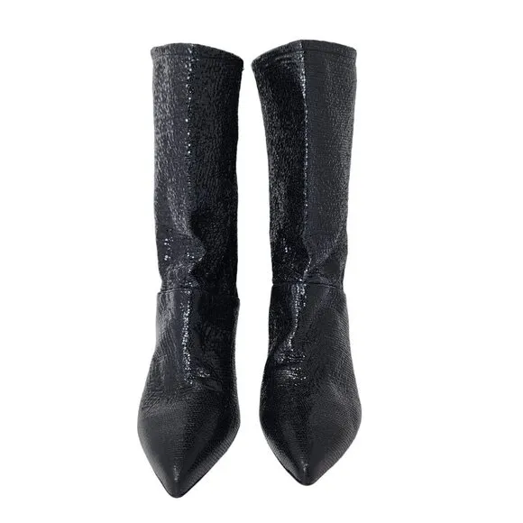 Allsaints Orlana Shimmer Sheepskin Leather Black Boots, Women's 40