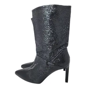 Allsaints Orlana Shimmer Sheepskin Leather Black Boots, Women's 40