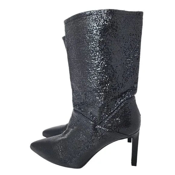 Allsaints Orlana Shimmer Sheepskin Leather Black Boots, Women's 40