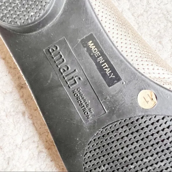 Amalfi: Perforated Metallic Goldish Pewter Slip On Peep Toe Slip On Size 11
