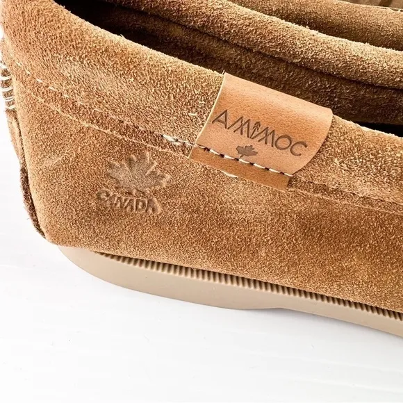 AMIMOC Moccasin Shoes Mens 9 Brown Handmade Suede Slip On Loafer Outdoor Indoor