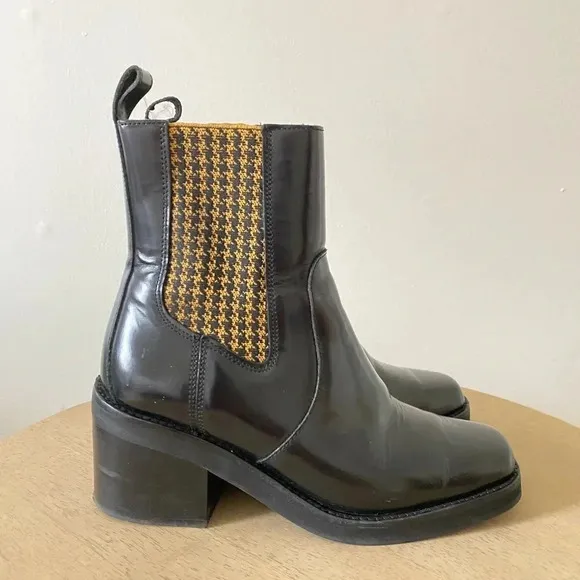&amp; Other Stories Boots Women’s 36 Houndstooth Elastic Leather Boot Square Toe