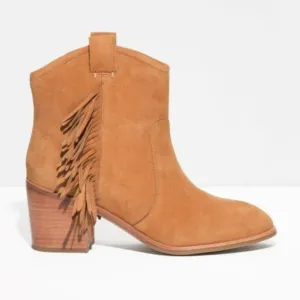 &amp; Other Stories Suede Fringe Ankle Booties Western Boho Womens 9