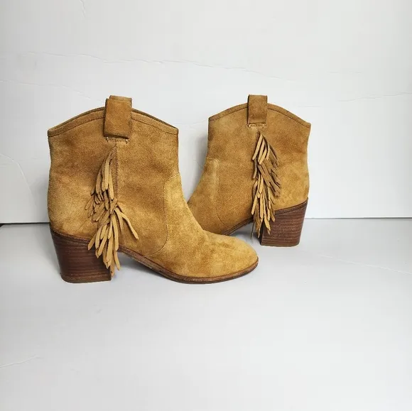 &amp; Other Stories Suede Fringe Ankle Booties Western Boho Womens 9