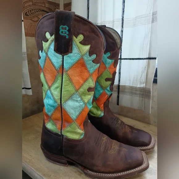 Anderson Bean Square Toe Colorful Patchwork Cowboy Boots Kids Size 2