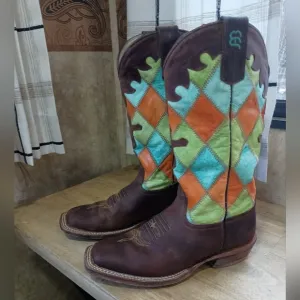 Anderson Bean Square Toe Colorful Patchwork Cowboy Boots Kids Size 2