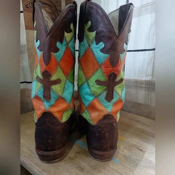 Anderson Bean Square Toe Colorful Patchwork Cowboy Boots Kids Size 2