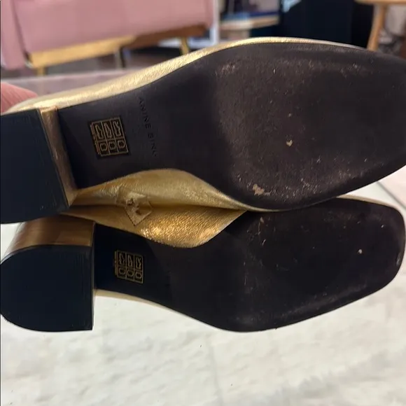 ANINE BING ICONIC LEATHER Gold Ankle Boots