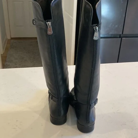 Anne Klein Black Leather Klarrie Flat equestrian Moto Riding Boot Size 8.5 M