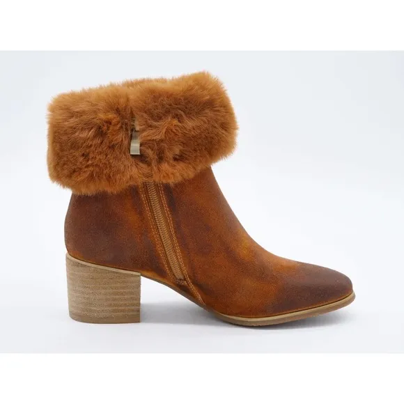 Antelope Ofelia Womens 5 Ankle Boots Brown Suede Fur Trim Side Zip Bootie EUR 36