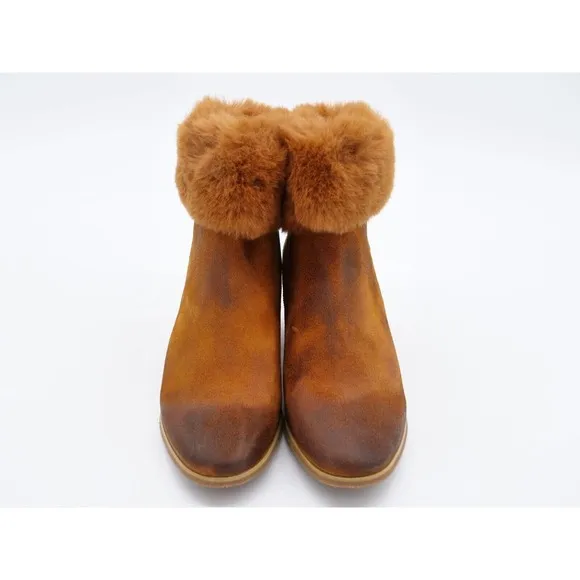 Antelope Ofelia Womens 5 Ankle Boots Brown Suede Fur Trim Side Zip Bootie EUR 36