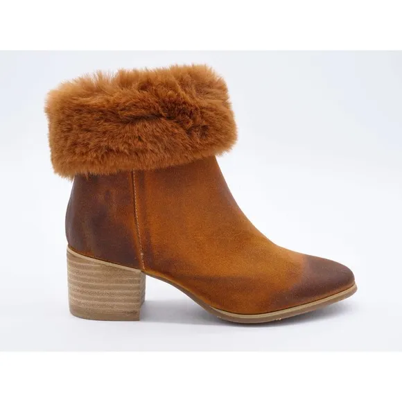 Antelope Ofelia Womens 5 Ankle Boots Brown Suede Fur Trim Side Zip Bootie EUR 36