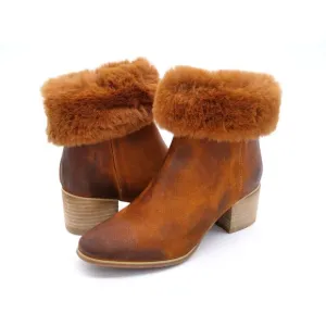 Antelope Ofelia Womens 5 Ankle Boots Brown Suede Fur Trim Side Zip Bootie EUR 36