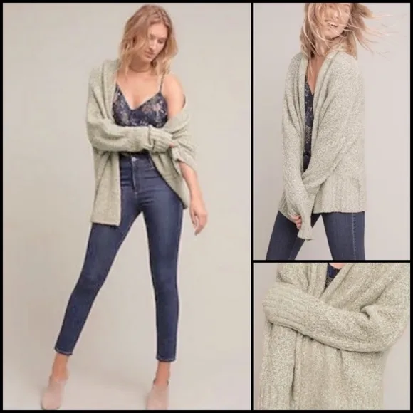 Anthro Angel of the North Light Grey Chunky Knit Dolman Sleeve Cardigan