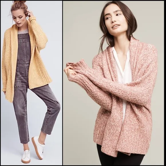 Anthro Angel of the North Light Grey Chunky Knit Dolman Sleeve Cardigan