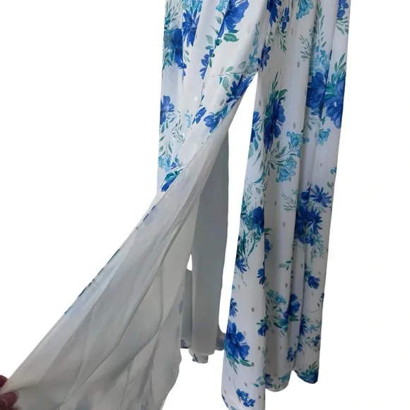 Anthro Revolve Yumi Kim Love Always OneShoulder Maxi Dress Love is King WhtBlu 8