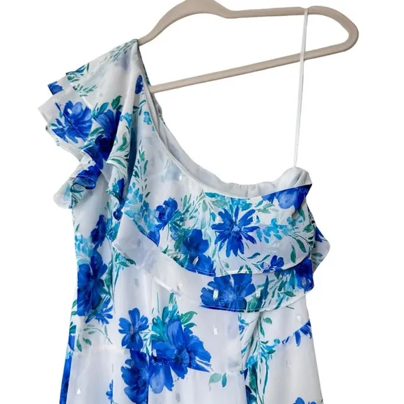 Anthro Revolve Yumi Kim Love Always OneShoulder Maxi Dress Love is King WhtBlu 8