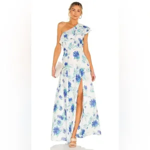 Anthro Revolve Yumi Kim Love Always OneShoulder Maxi Dress Love is King WhtBlu 8