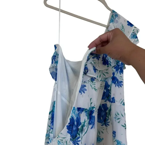 Anthro Revolve Yumi Kim Love Always OneShoulder Maxi Dress Love is King WhtBlu 8