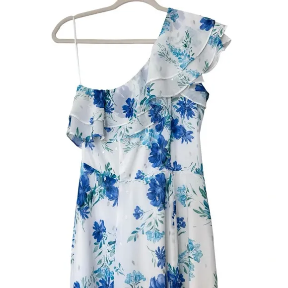 Anthro Revolve Yumi Kim Love Always OneShoulder Maxi Dress Love is King WhtBlu 8