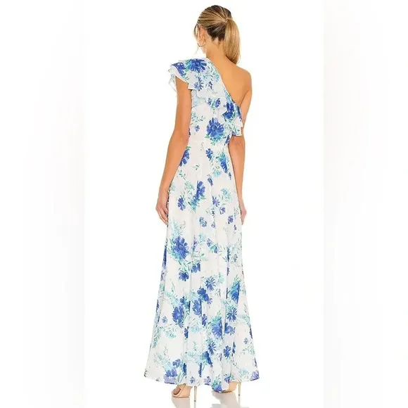 Anthro Revolve Yumi Kim Love Always OneShoulder Maxi Dress Love is King WhtBlu 8