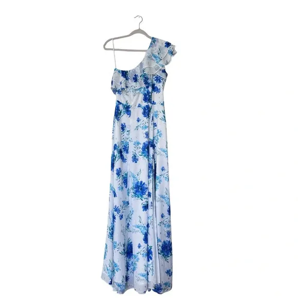 Anthro Revolve Yumi Kim Love Always OneShoulder Maxi Dress Love is King WhtBlu 8