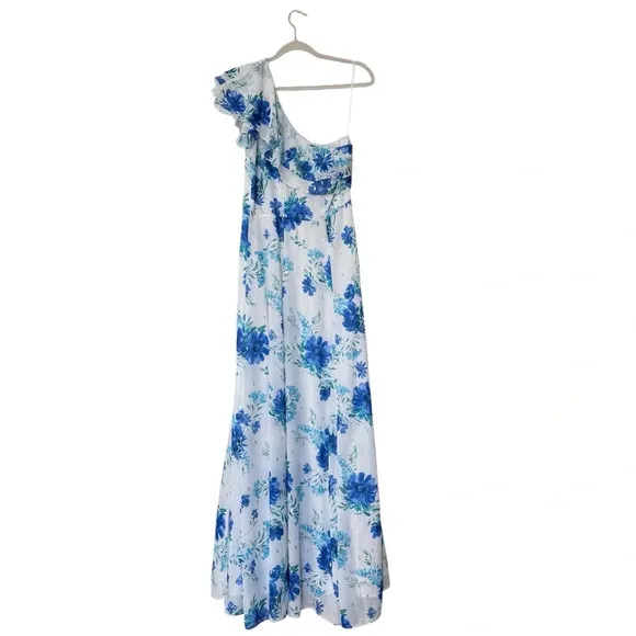 Anthro Revolve Yumi Kim Love Always OneShoulder Maxi Dress Love is King WhtBlu 8